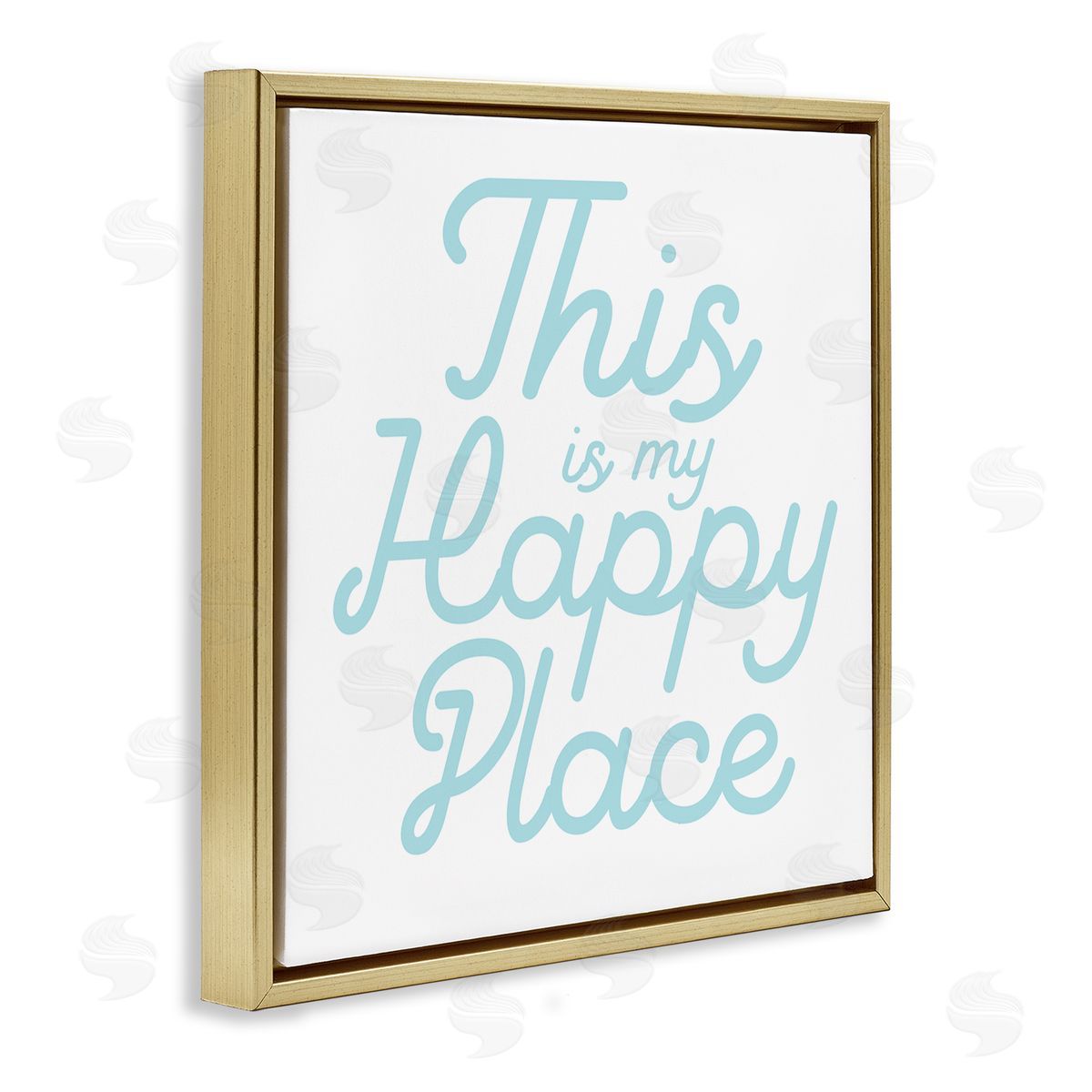 Stupell Studio Blue Happy Place Phrase Gold Floating Frame Canvas Wall Art Print