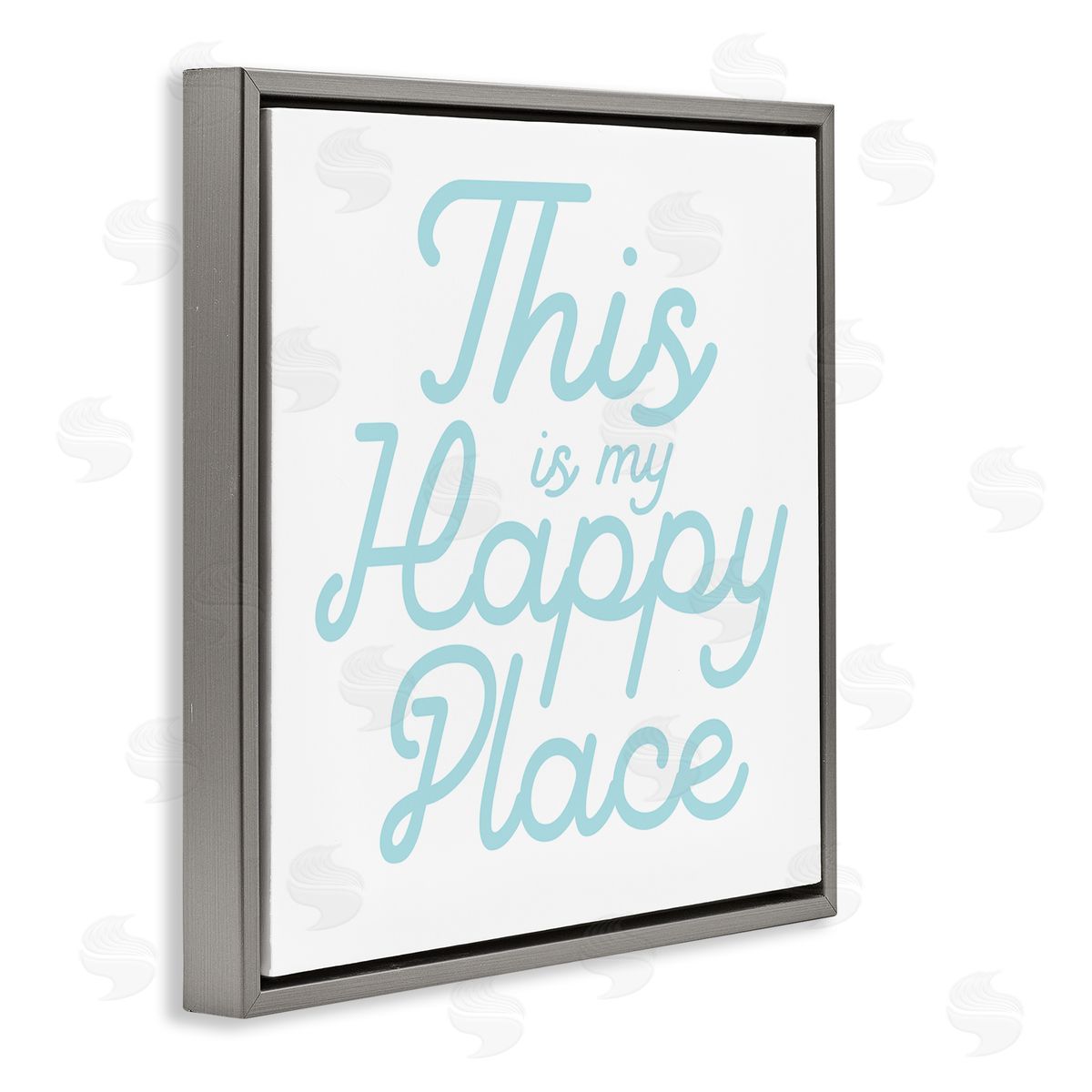 Stupell Studio Blue Happy Place Phrase Gray Floating Frame Canvas Wall Art Print