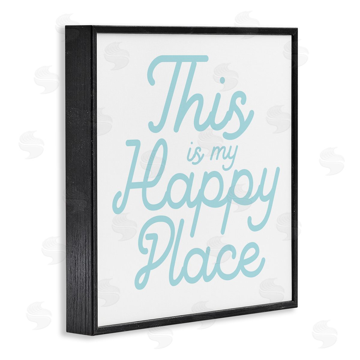 Stupell Studio Blue Happy Place Phrase Black Framed Glicee Wall Art Print
