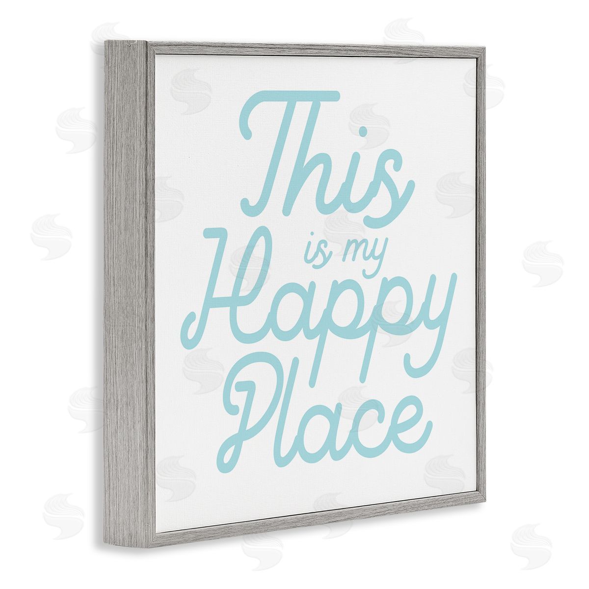 Stupell Studio Blue Happy Place Phrase Gray Framed Glicee Wall Art Print
