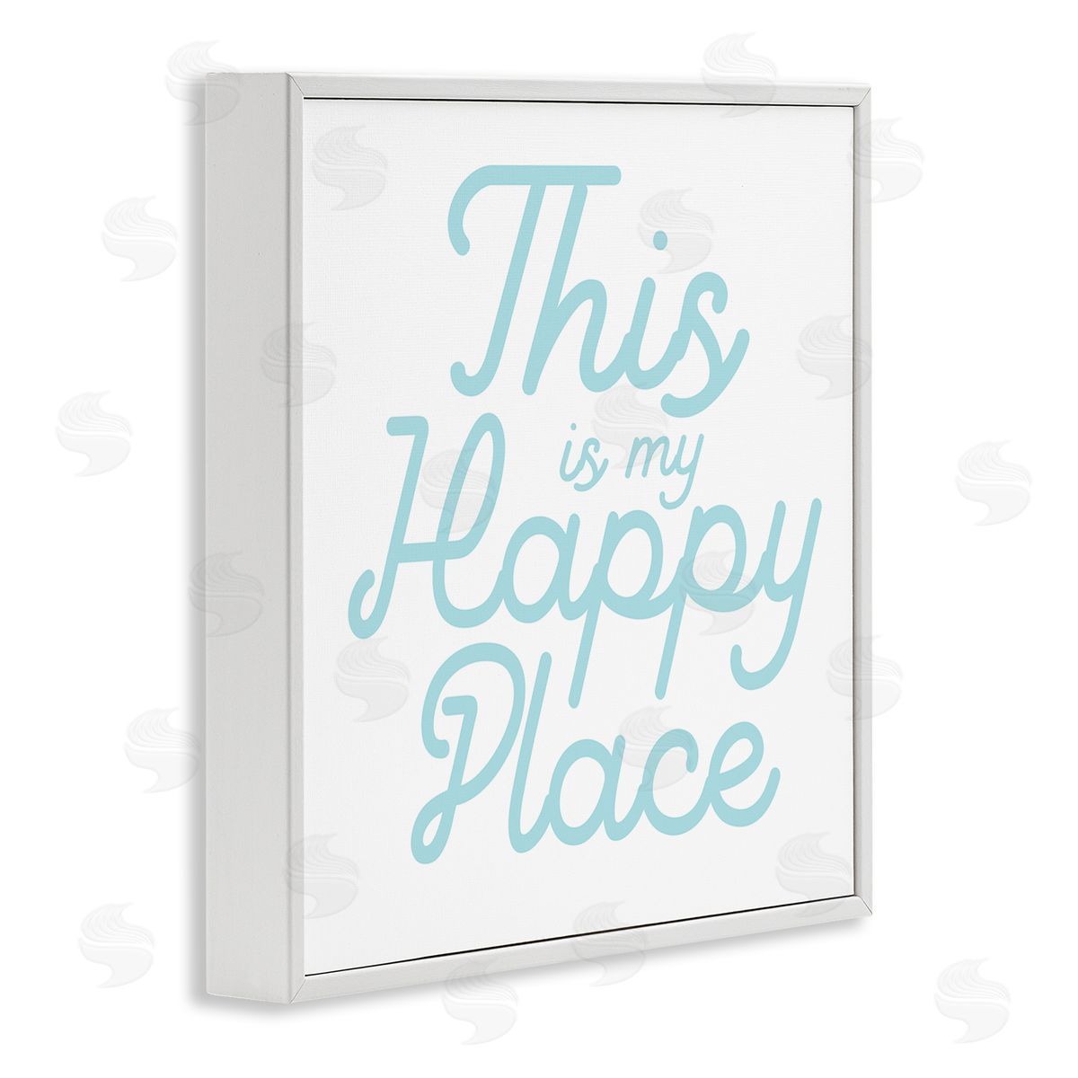 Stupell Studio Blue Happy Place Phrase White Framed Glicee Wall Art Print
