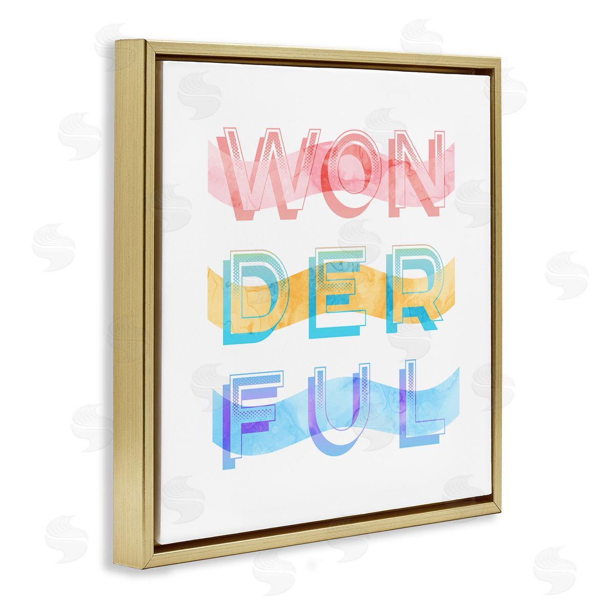 Stupell Studio Wonderful Stripes Text Gold Floating Frame Canvas Wall Art Print