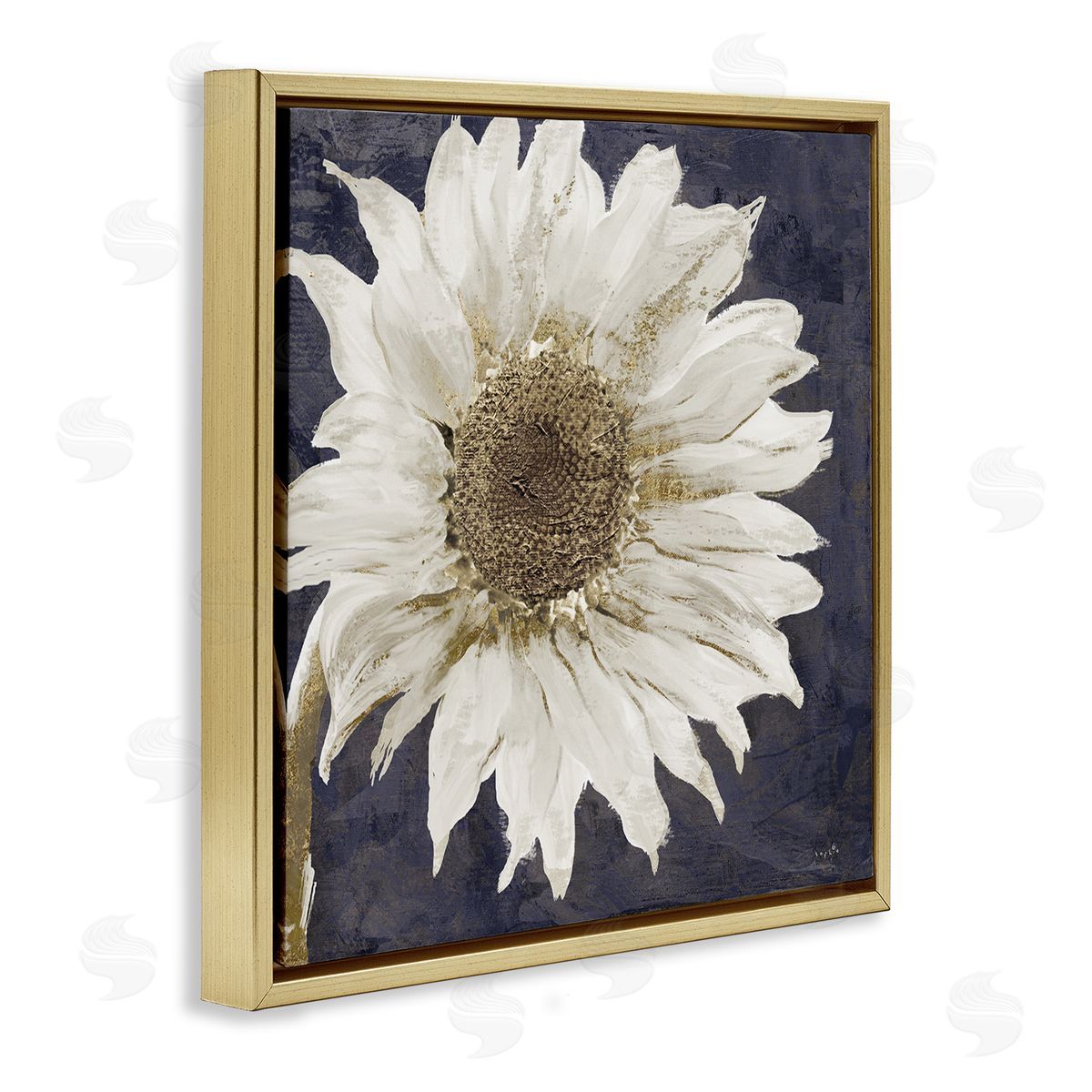 Sophie 6 Modern Distressed Daisy Gold Floating Frame Canvas Wall Art Print