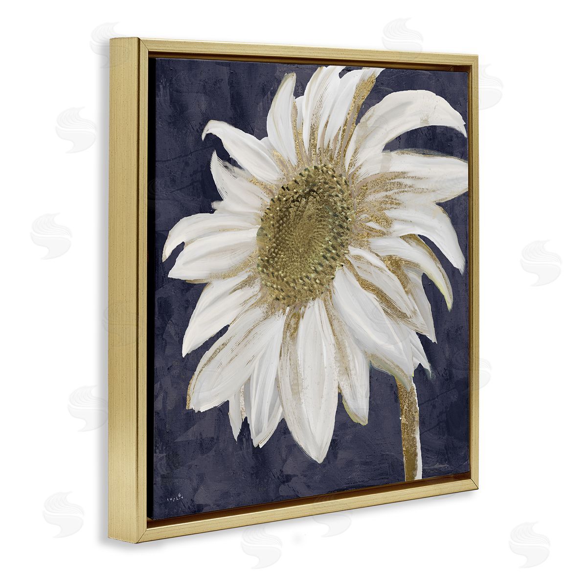 Sophie 6 Distressed Daisy Petals Gold Floating Frame Canvas Wall Art Print