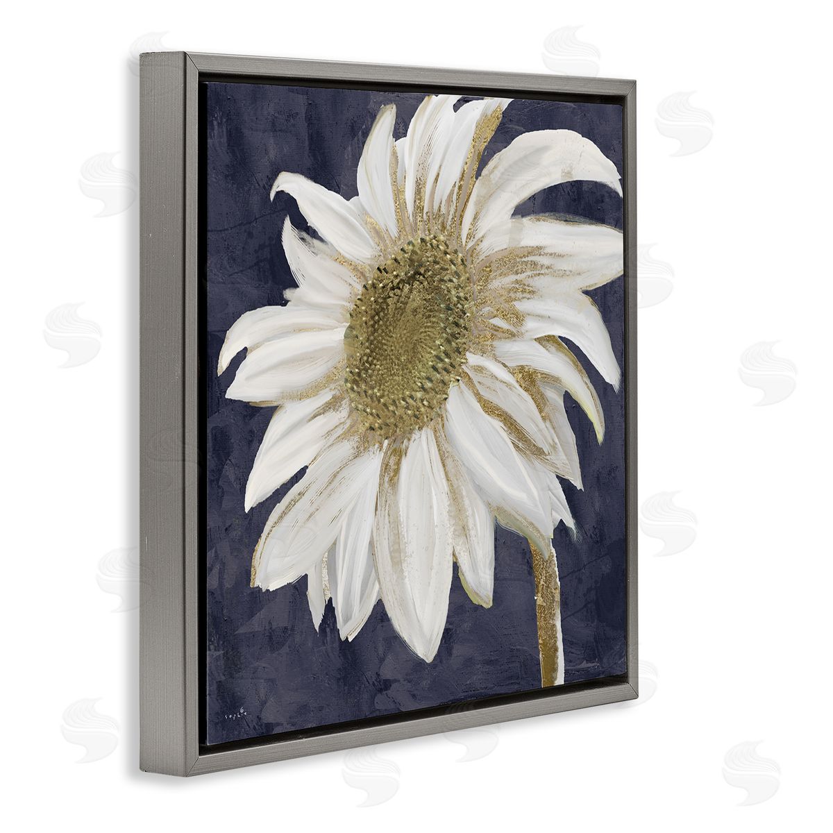 Sophie 6 Distressed Daisy Petals Gray Floating Frame Canvas Wall Art Print