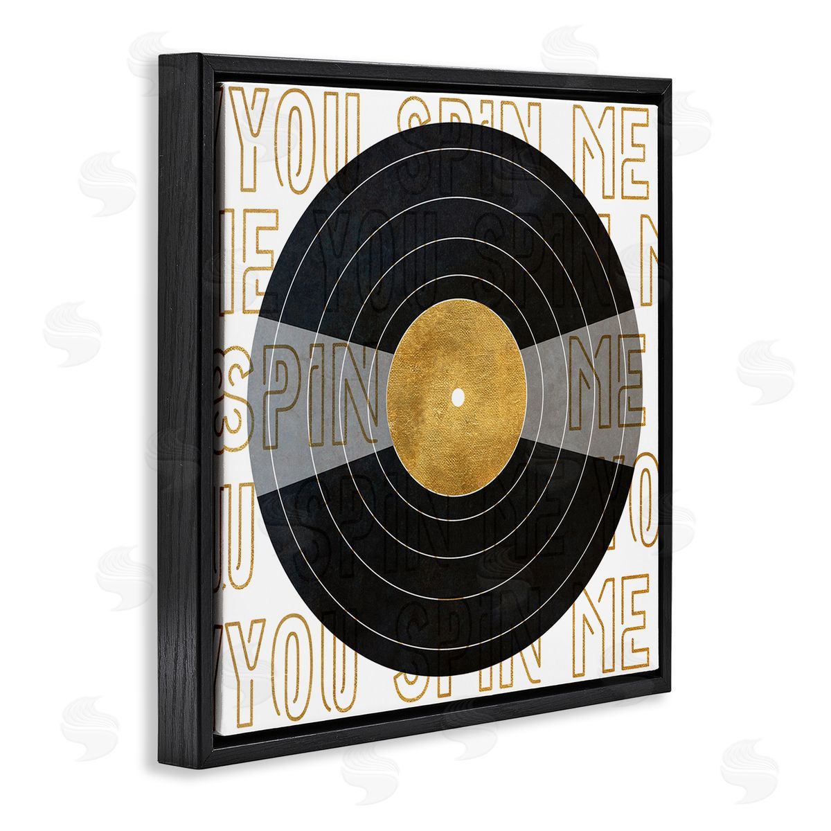 SunDance Group LLC Spin Me Vinyl Record Phrase Black Floating Frame Canvas Wall Art Print
