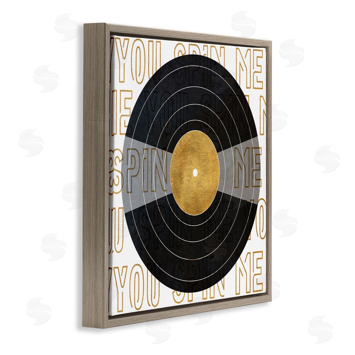 SunDance Group LLC Spin Me Vinyl Record Phrase Brown Floating Frame Canvas Wall Art Print