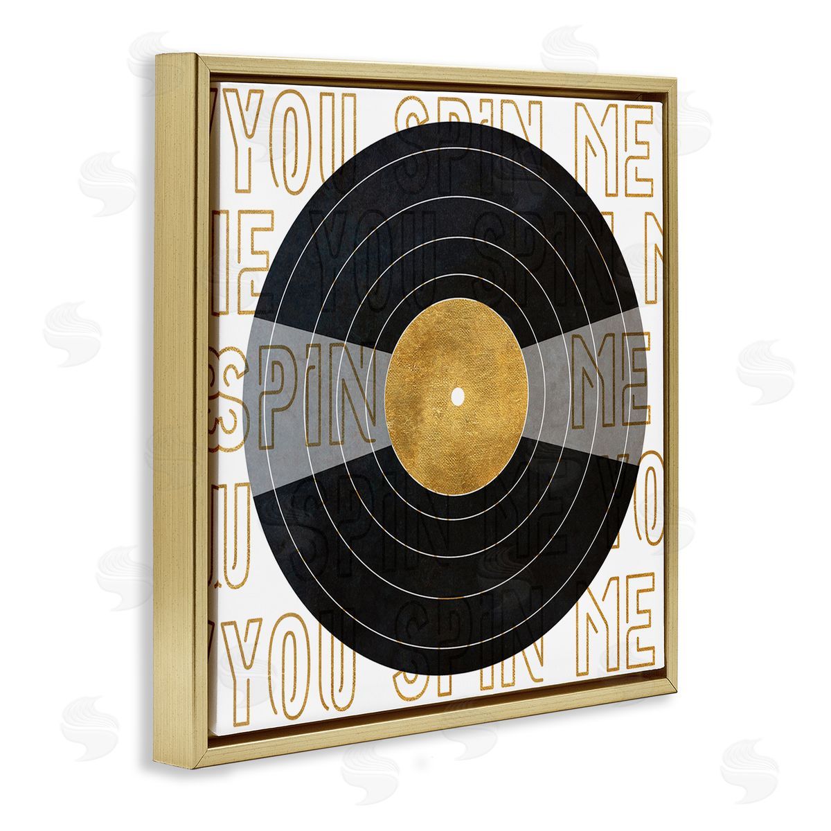 SunDance Group LLC Spin Me Vinyl Record Phrase Gold Floating Frame Canvas Wall Art Print