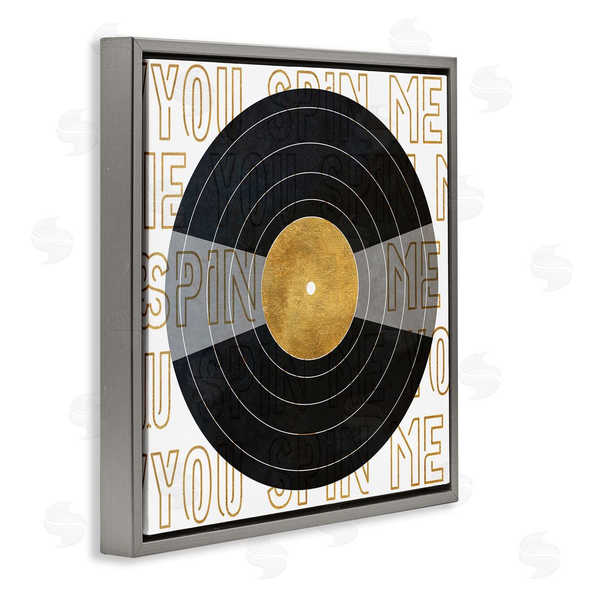 SunDance Group LLC Spin Me Vinyl Record Phrase Gray Floating Frame Canvas Wall Art Print