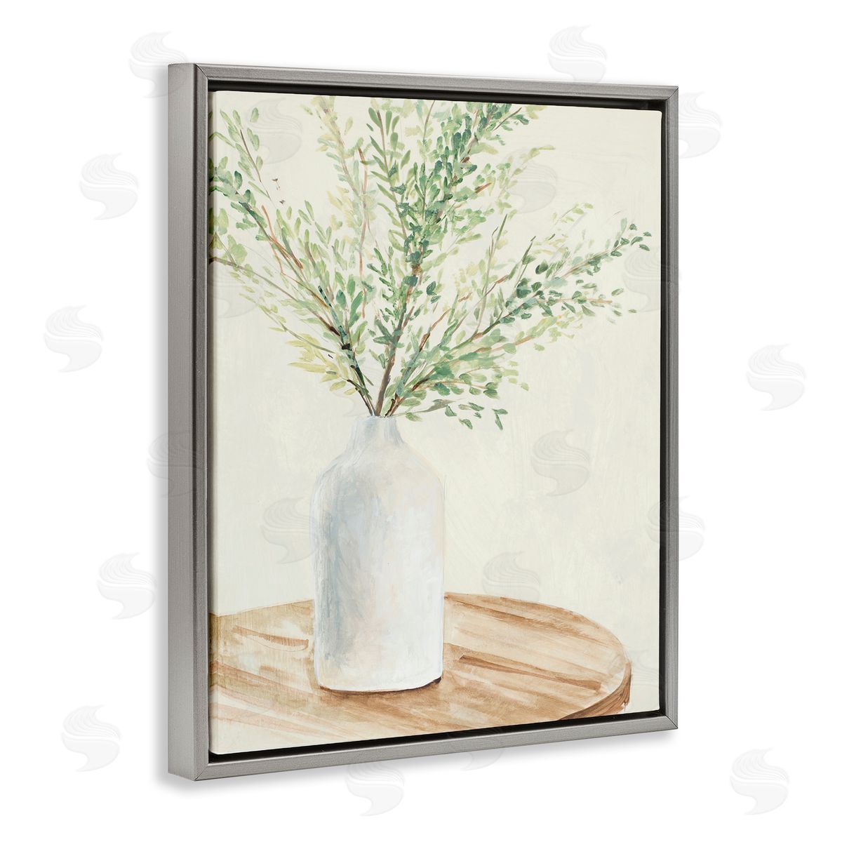 Tranquil Botanical Still Life Grey Floating Frame Canvas Wall Art, Home Decor by Lanie Loreth