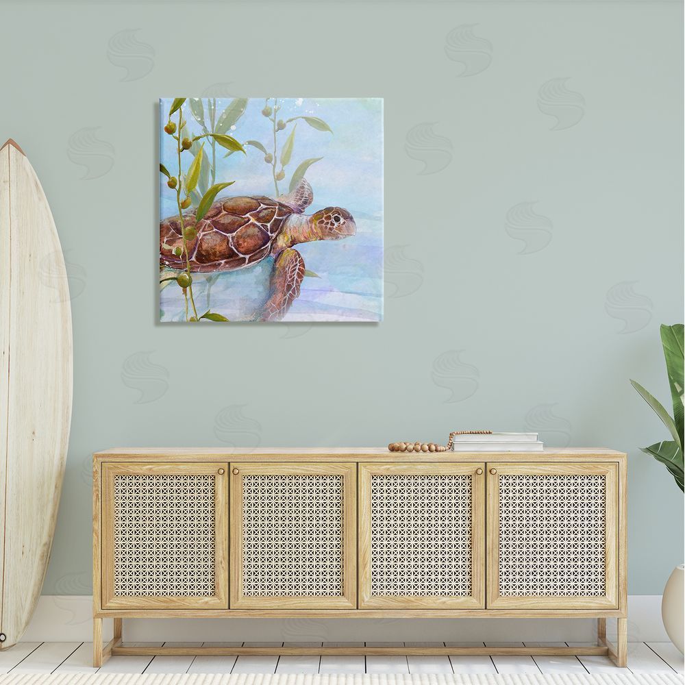Diannart Turtle Swimming Between Reef Canvas Wall Art in Room
