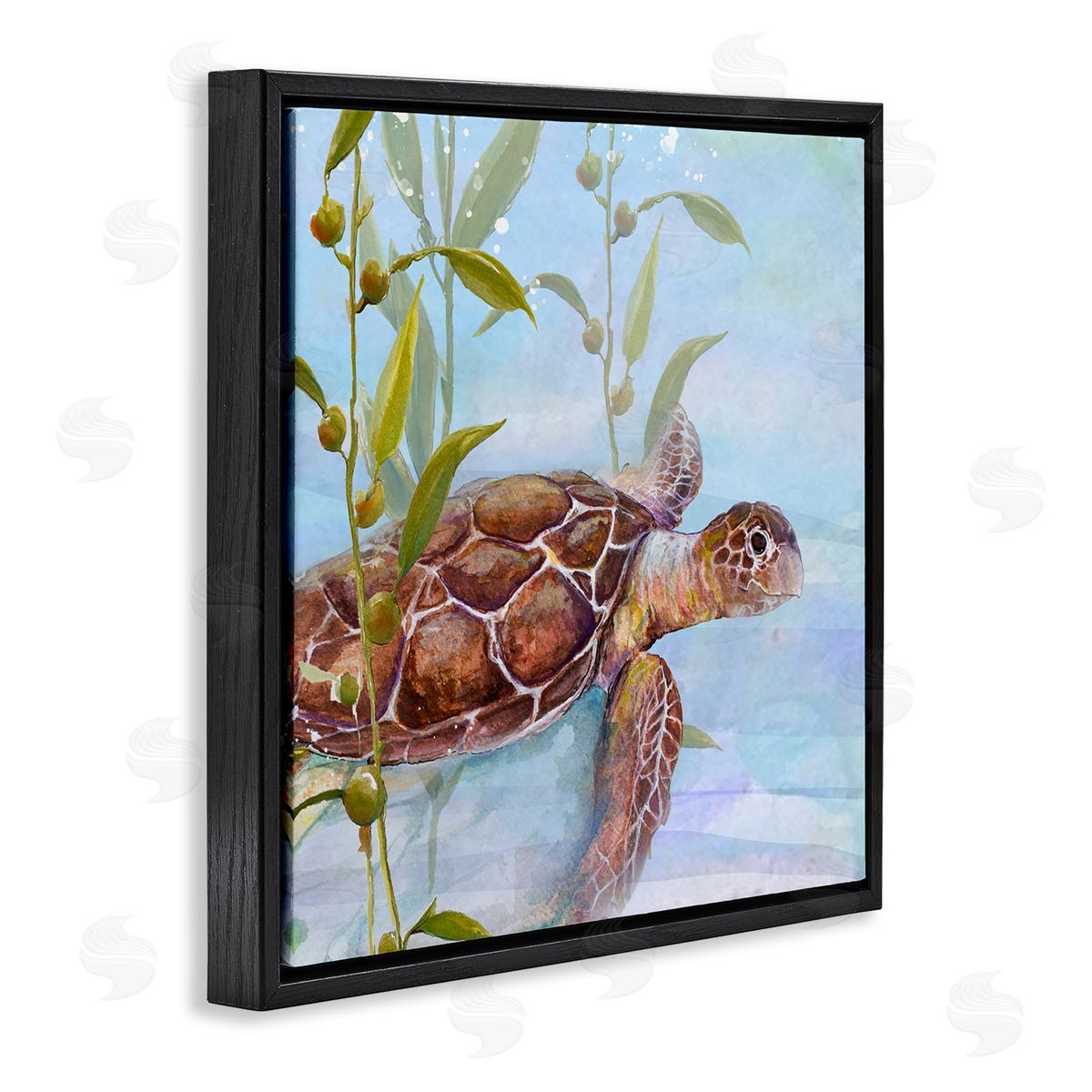 Diannart Turtle Swimming Between Reef Black Floating Frame Canvas Wall Art Print