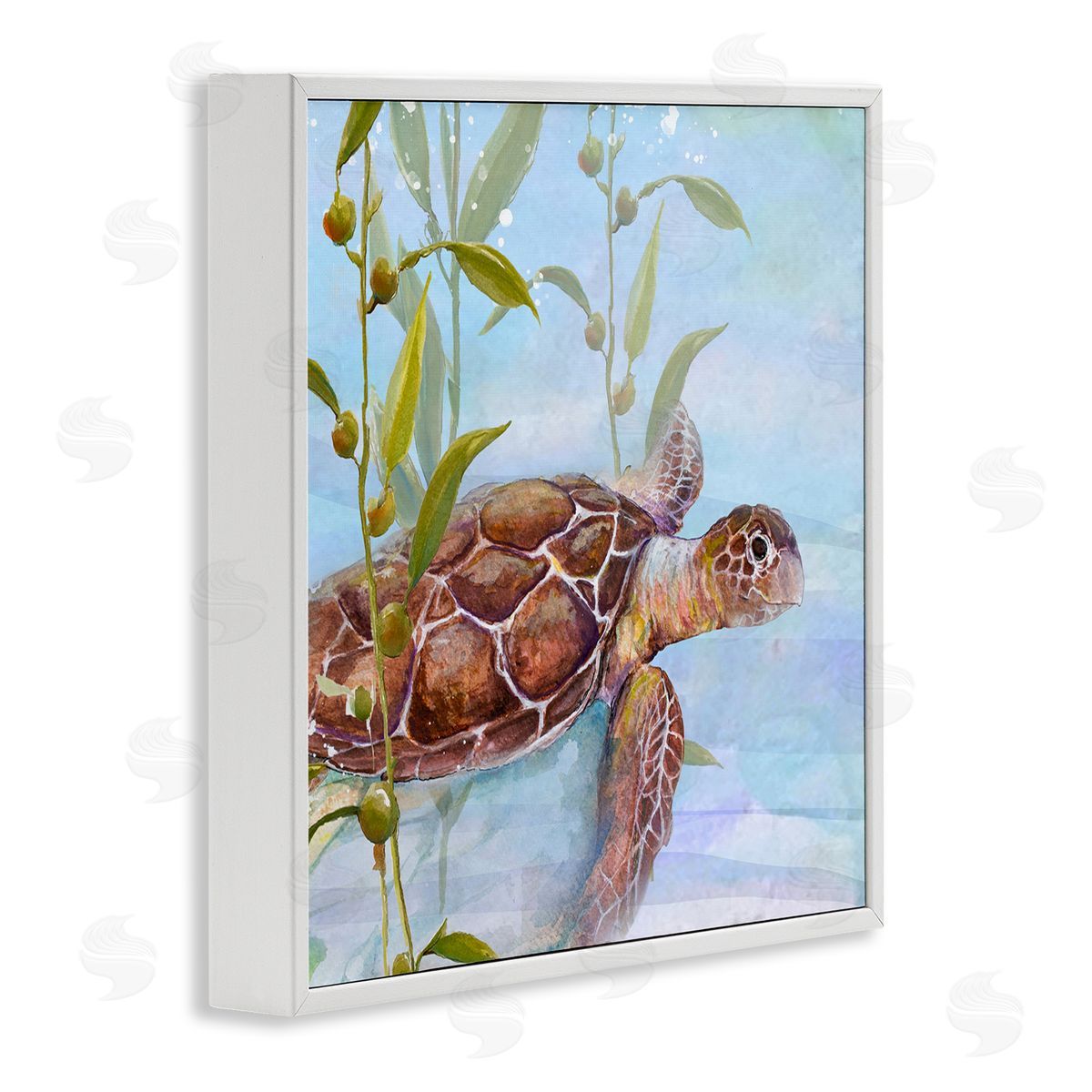 Diannart Turtle Swimming Between Reef White Framed Glicee Wall Art Print