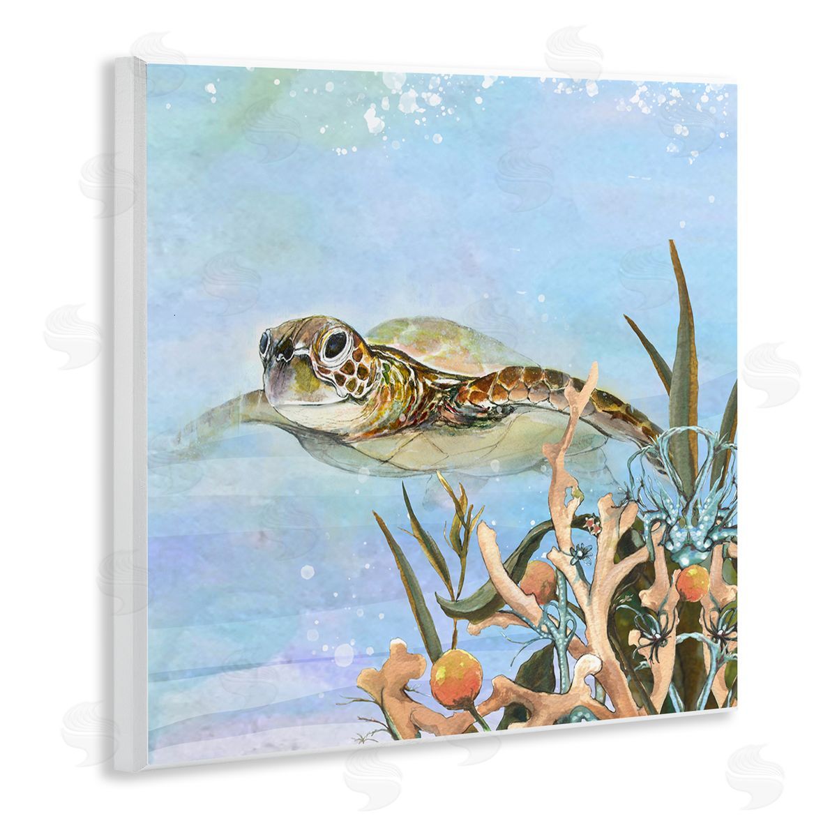 Diannart Underwater Sea Turtle Swimming Wooden Wall Plaque Art Print