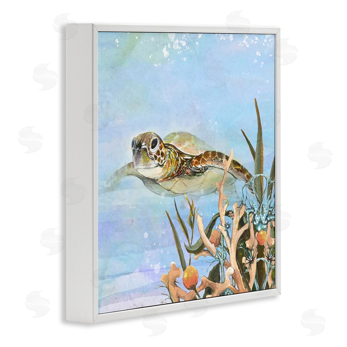 Diannart Underwater Sea Turtle Swimming White Framed Glicee Wall Art Print