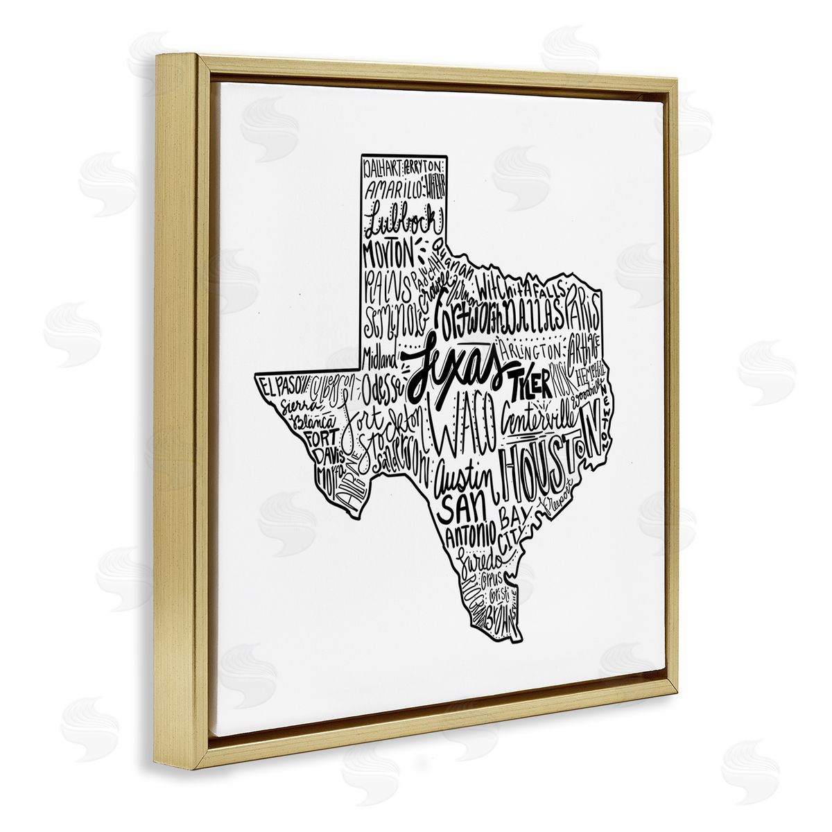 The Saturday Evening Post Texas State Typography Gold Floating Frame Canvas Wall Art Print
