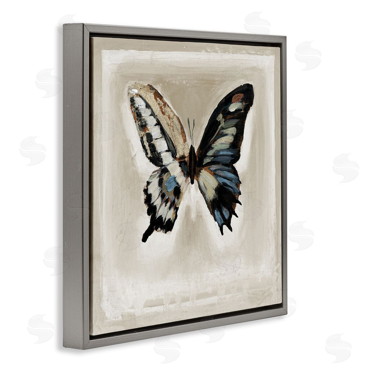 Stacy D'Aguiar Bold Butterfly Insect Gray Floating Frame Canvas Wall Art Print