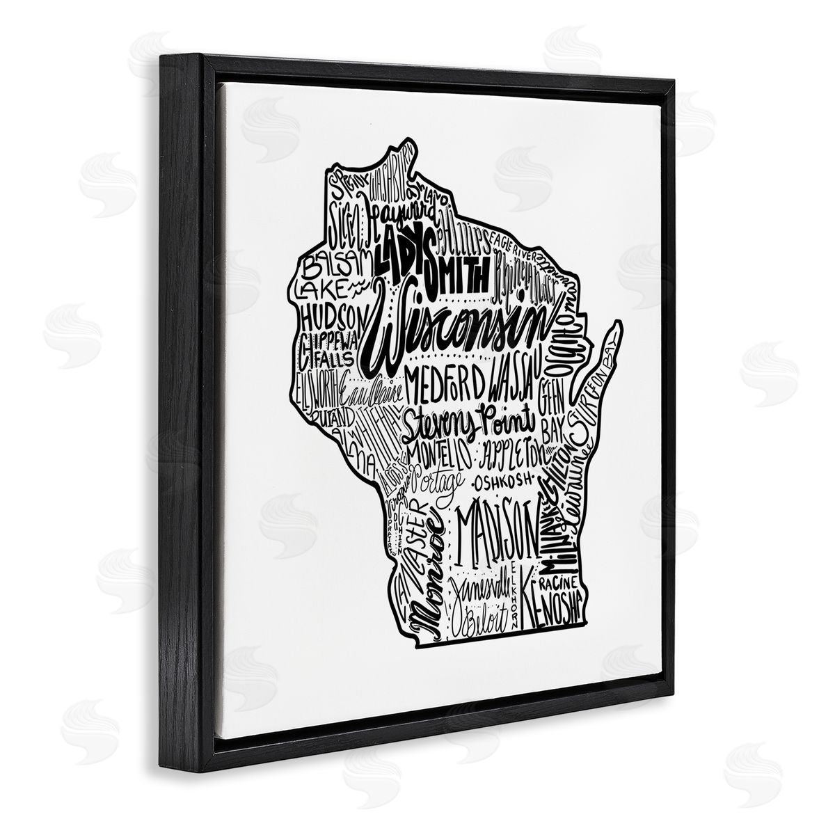 The Saturday Evening Post Wisconsin City Typography Black Floating Frame Canvas Wall Art Print