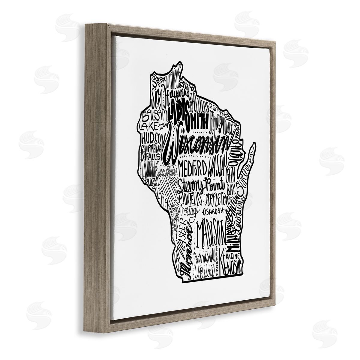 The Saturday Evening Post Wisconsin City Typography Brown Floating Frame Canvas Wall Art Print