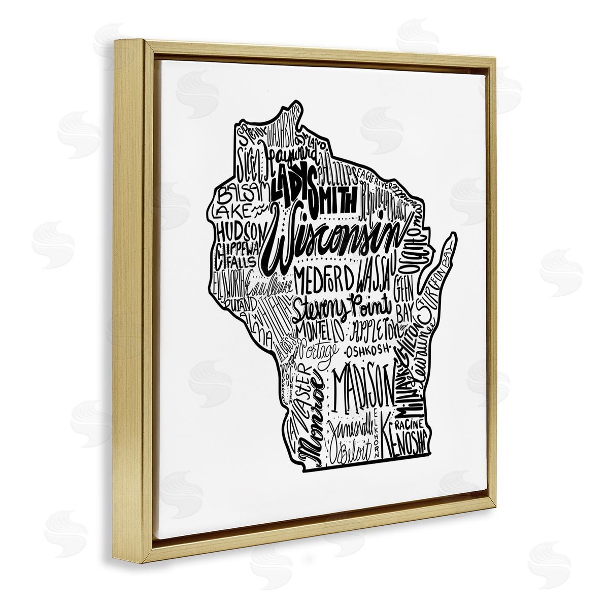 The Saturday Evening Post Wisconsin City Typography Gold Floating Frame Canvas Wall Art Print