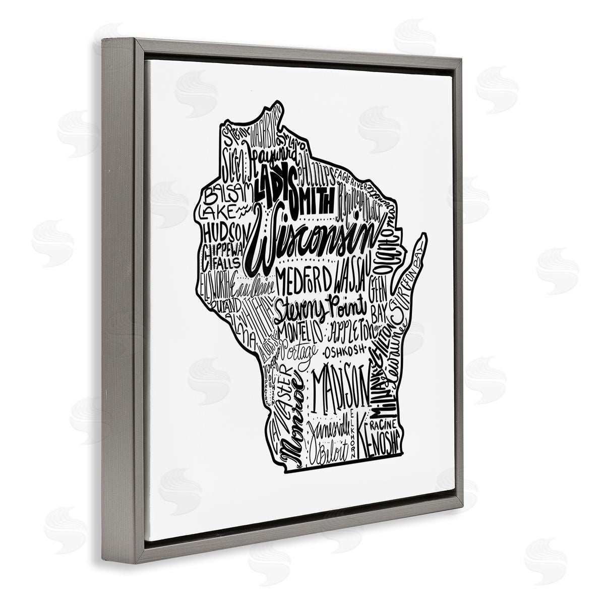 The Saturday Evening Post Wisconsin City Typography Gray Floating Frame Canvas Wall Art Print