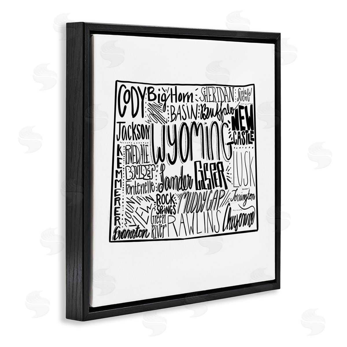The Saturday Evening Post Wyoming Cities Typography Map Black Floating Frame Canvas Wall Art Print