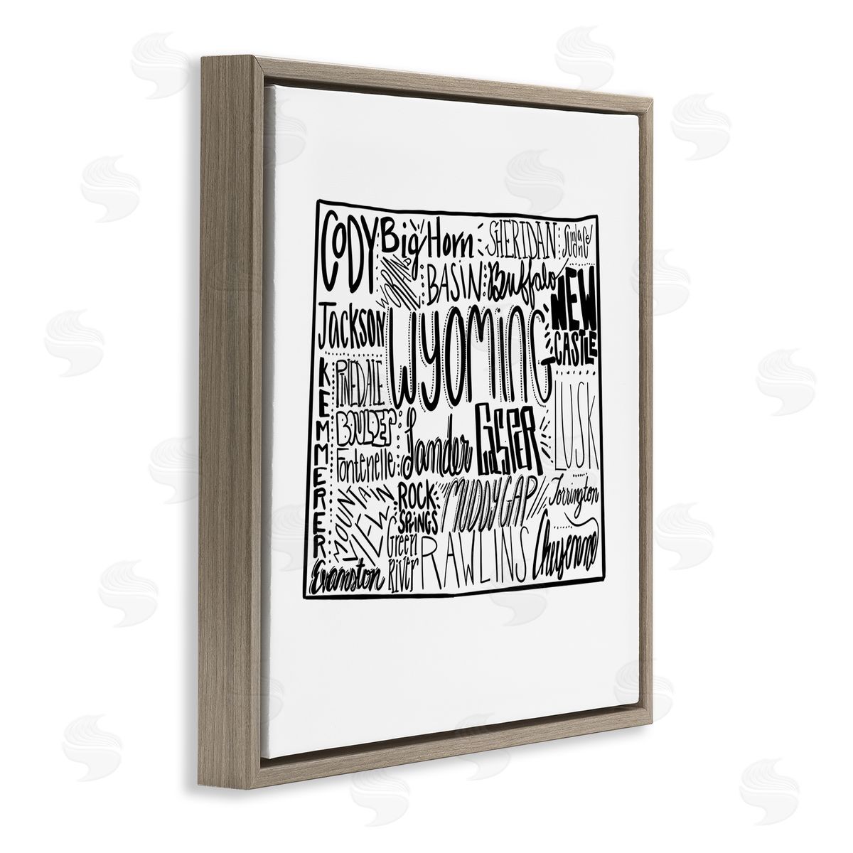The Saturday Evening Post Wyoming Cities Typography Map Brown Floating Frame Canvas Wall Art Print
