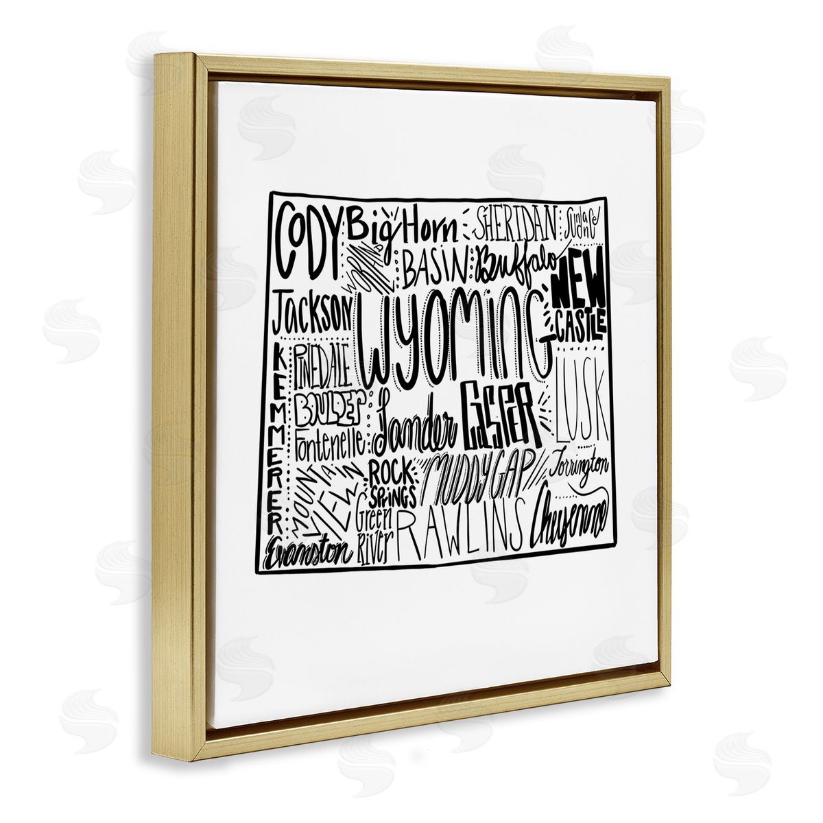 The Saturday Evening Post Wyoming Cities Typography Map Gold Floating Frame Canvas Wall Art Print