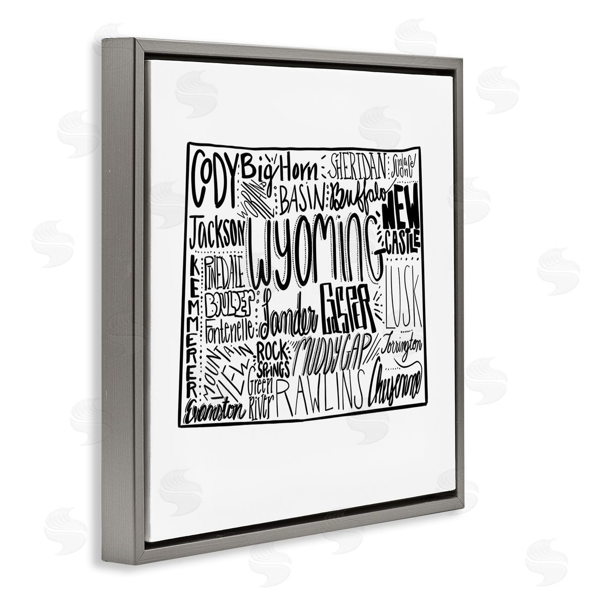 The Saturday Evening Post Wyoming Cities Typography Map Gray Floating Frame Canvas Wall Art Print