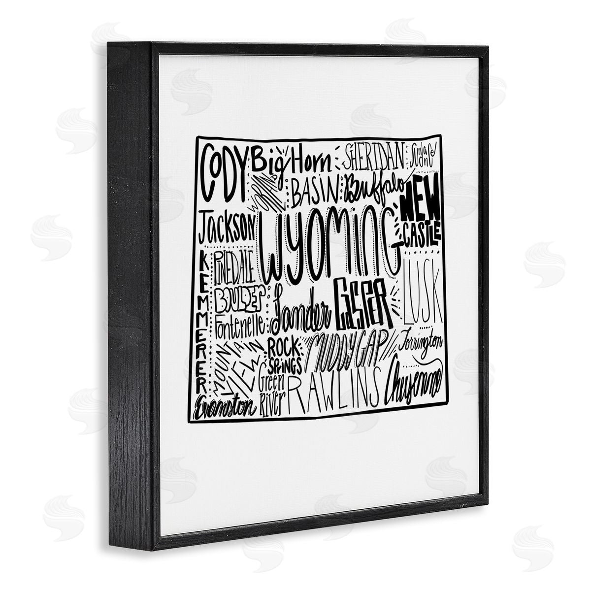 The Saturday Evening Post Wyoming Cities Typography Map Black Framed Glicee Wall Art Print