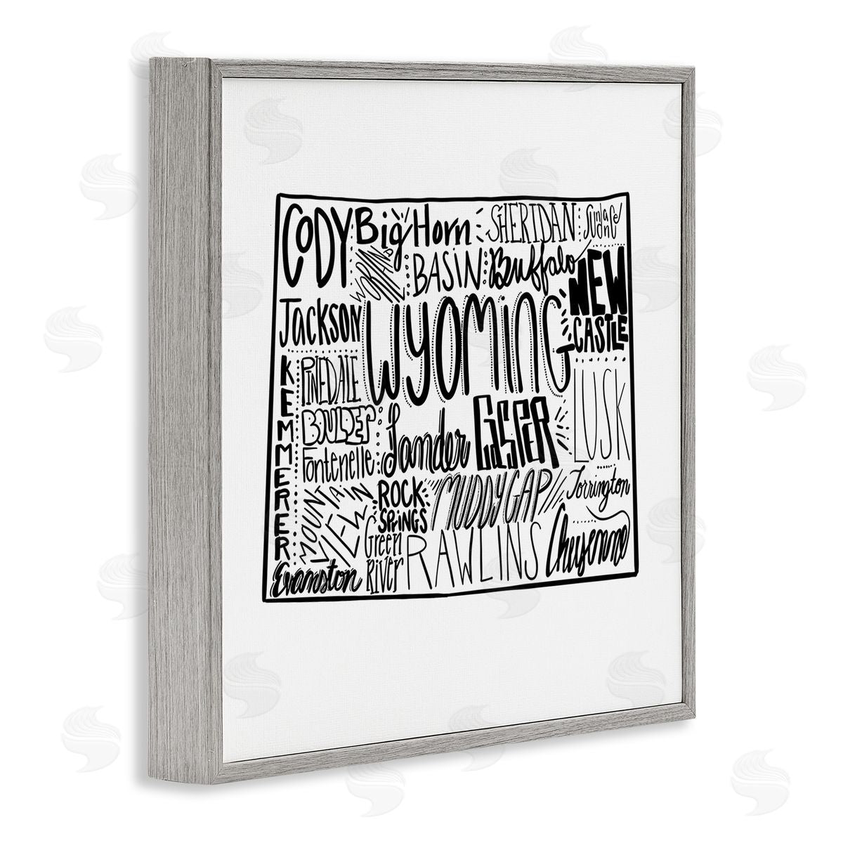 The Saturday Evening Post Wyoming Cities Typography Map Gray Framed Glicee Wall Art Print