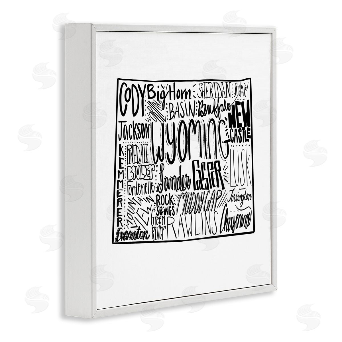 The Saturday Evening Post Wyoming Cities Typography Map White Framed Glicee Wall Art Print