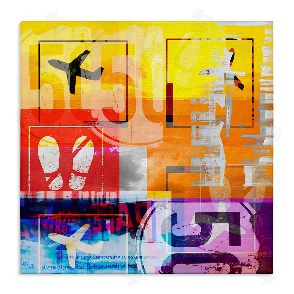 Bold Airplanes Typography Collage Canvas Wall Art, Home Decor by Jan Weiss
