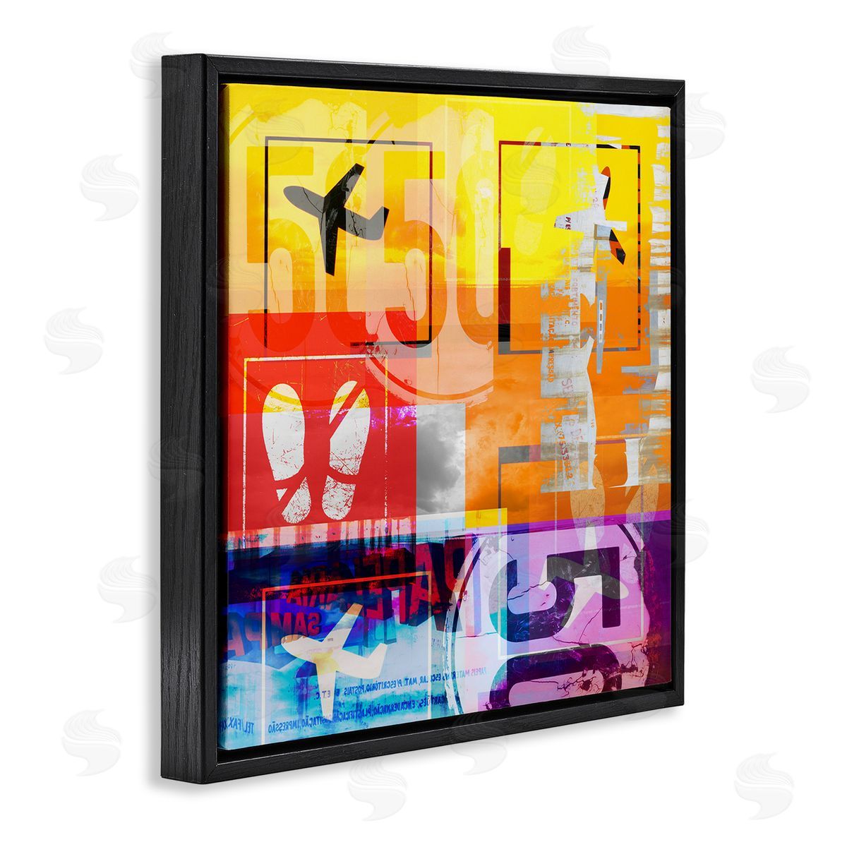 Bold Airplanes Typography Collage Black Floating Frame Canvas Wall Art, Home Decor by Jan Weiss