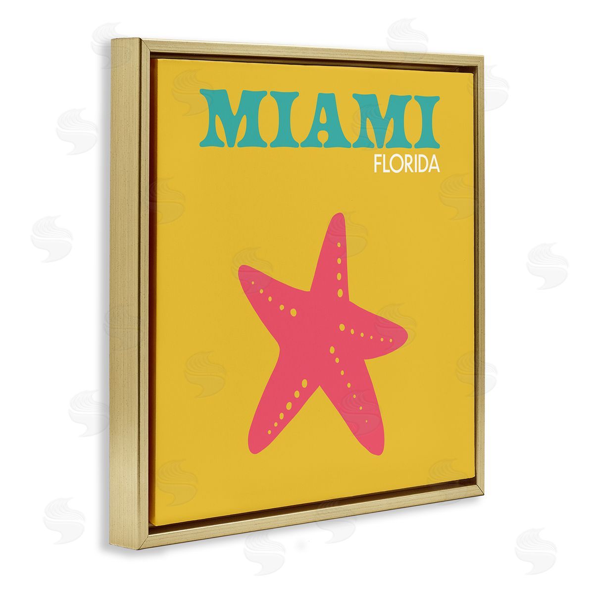 The Saturday Evening Post Vivid Miami Starfish Silhouette  Gold Floating Frame Canvas Wall Art Print