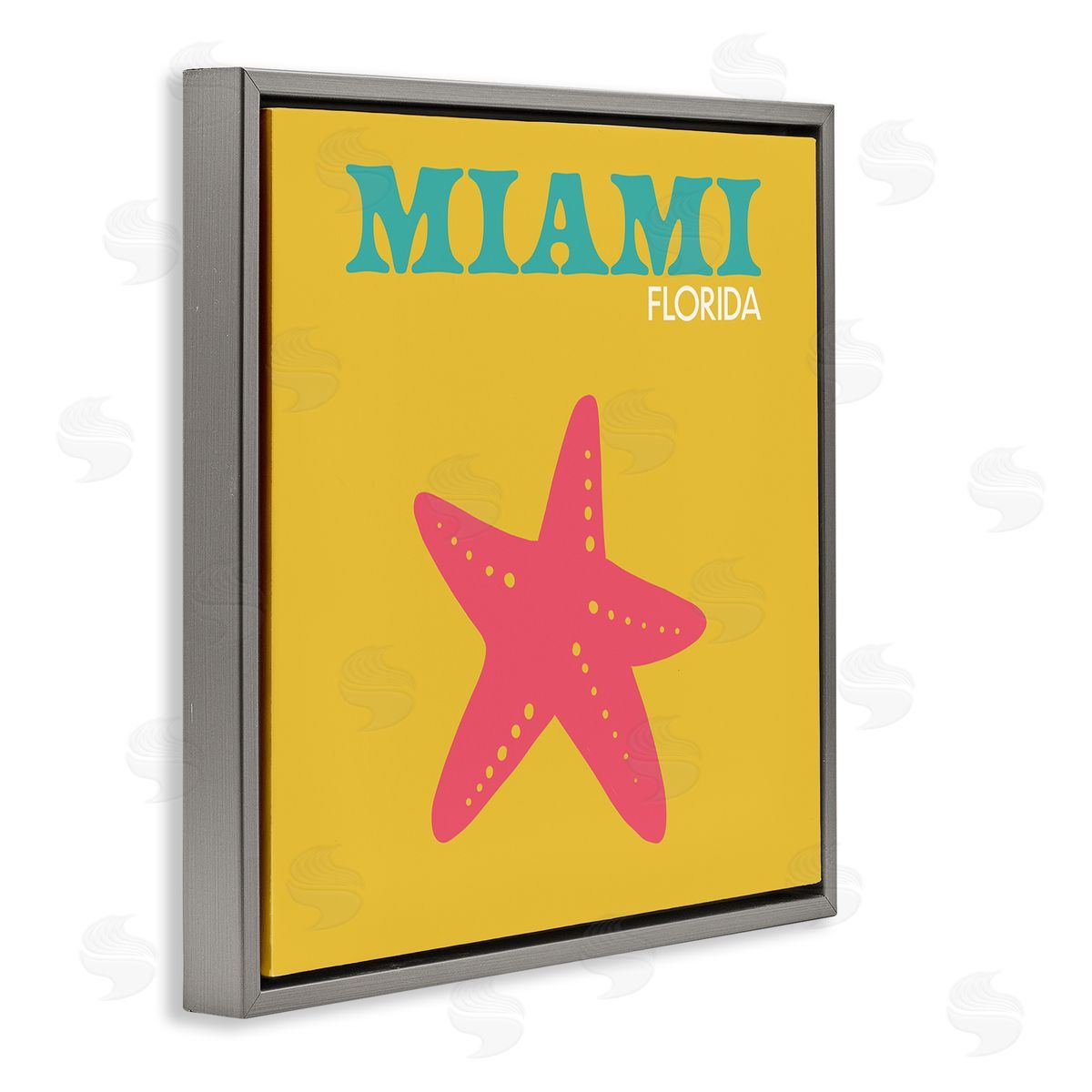 The Saturday Evening Post Vivid Miami Starfish Silhouette  Gray Floating Frame Canvas Wall Art Print