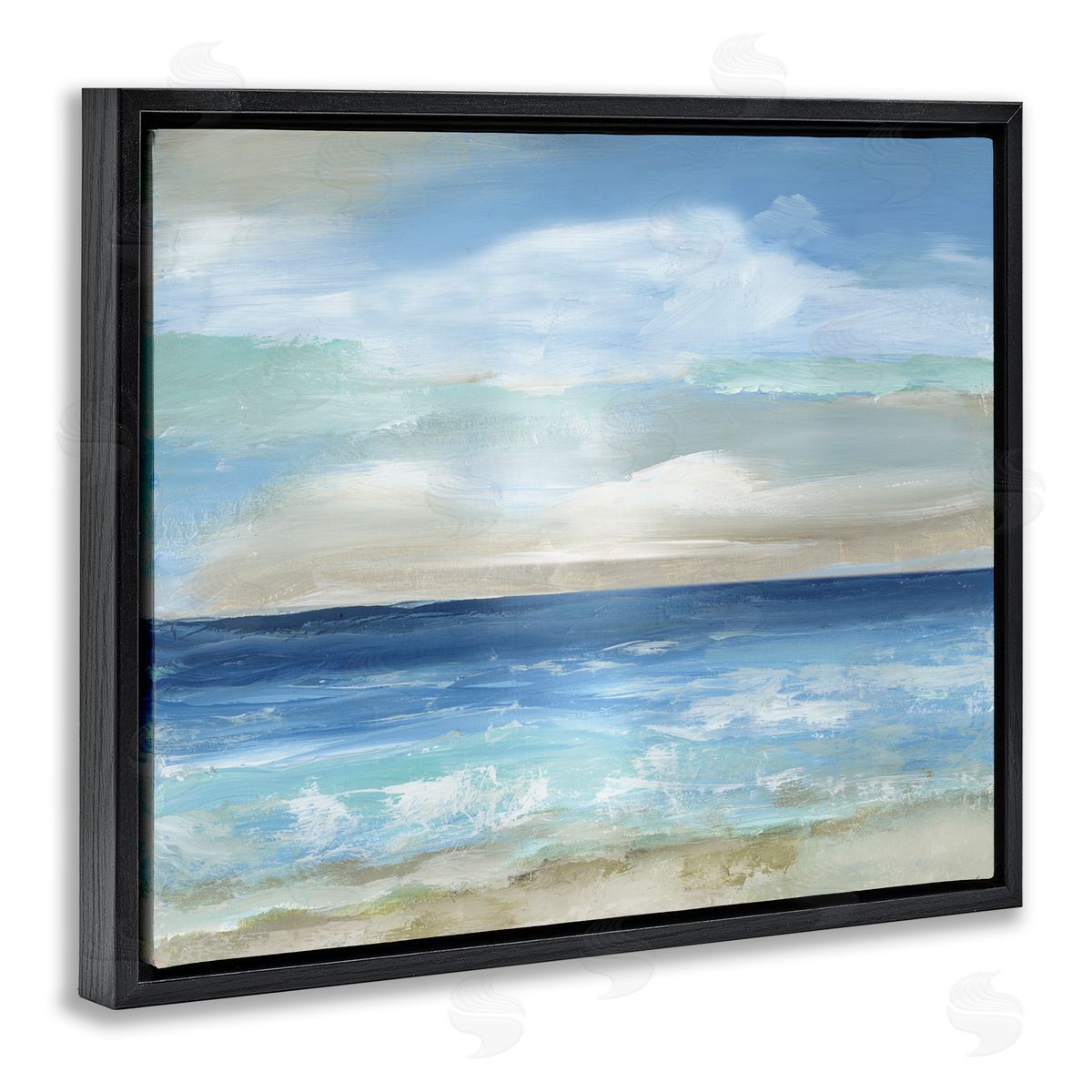 Crashing Ocean Ripples Scenery Black Floating Frame Canvas Wall Art, Home Decor by Nan