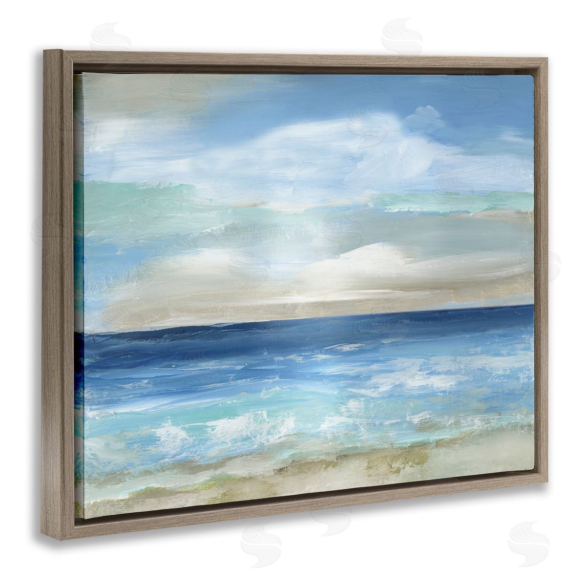 Crashing Ocean Ripples Scenery Brown Floating Frame Canvas Wall Art, Home Decor by Nan