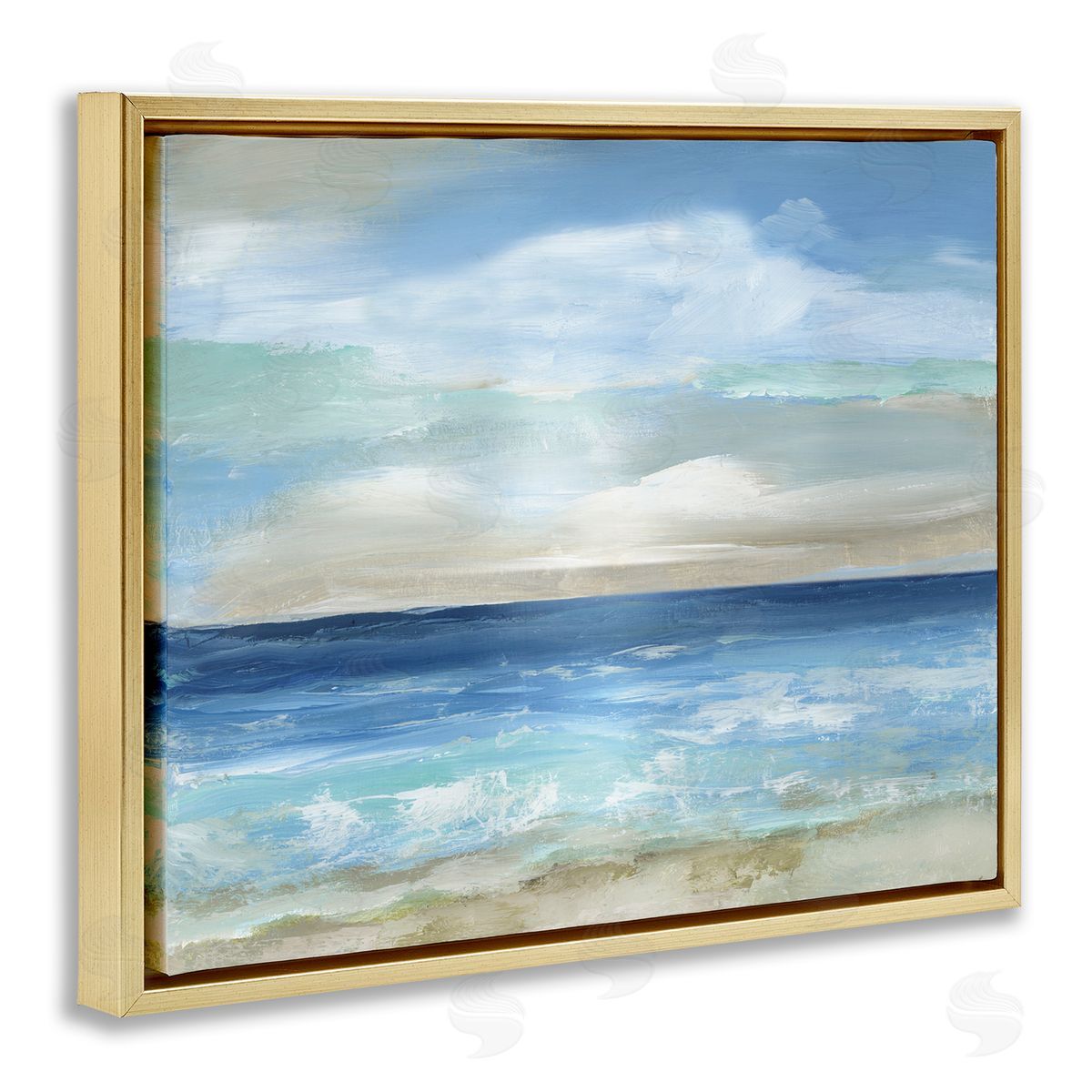 Crashing Ocean Ripples Scenery Gold Floating Frame Canvas Wall Art, Home Decor by Nan