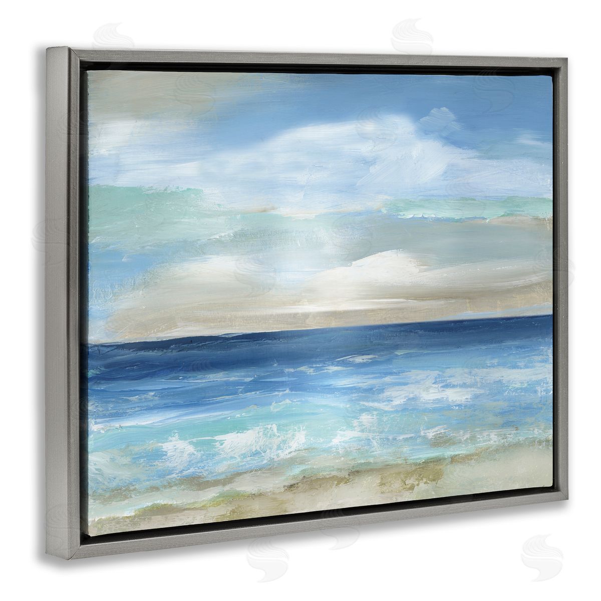 Crashing Ocean Ripples Scenery Grey Floating Frame Canvas Wall Art, Home Decor by Nan