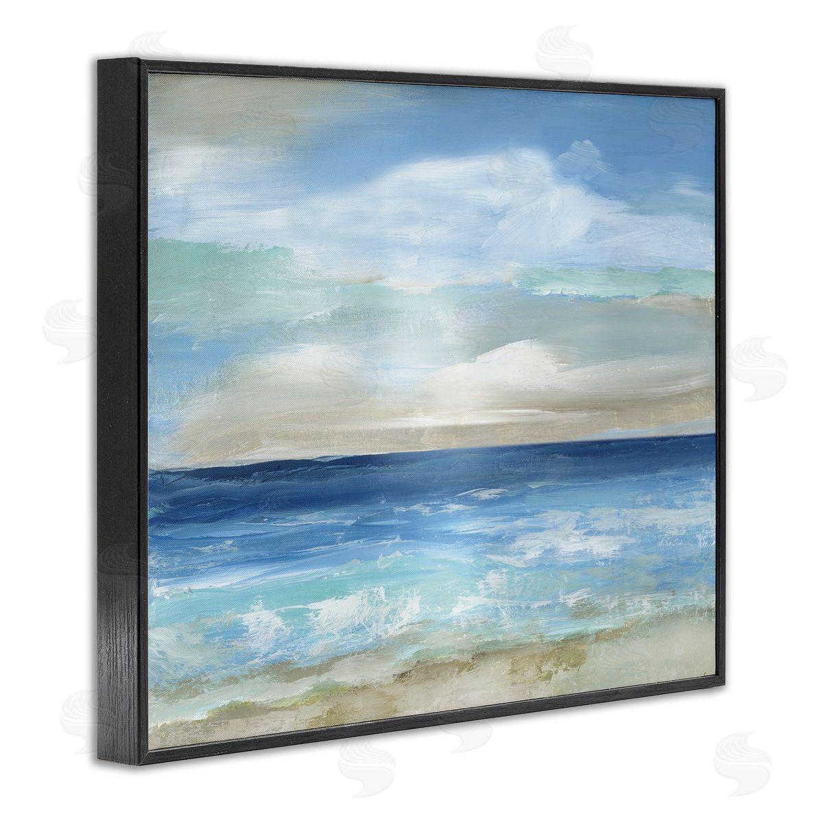 Crashing Ocean Ripples Scenery Black Frame Print Wall Art, Home Decor by Nan