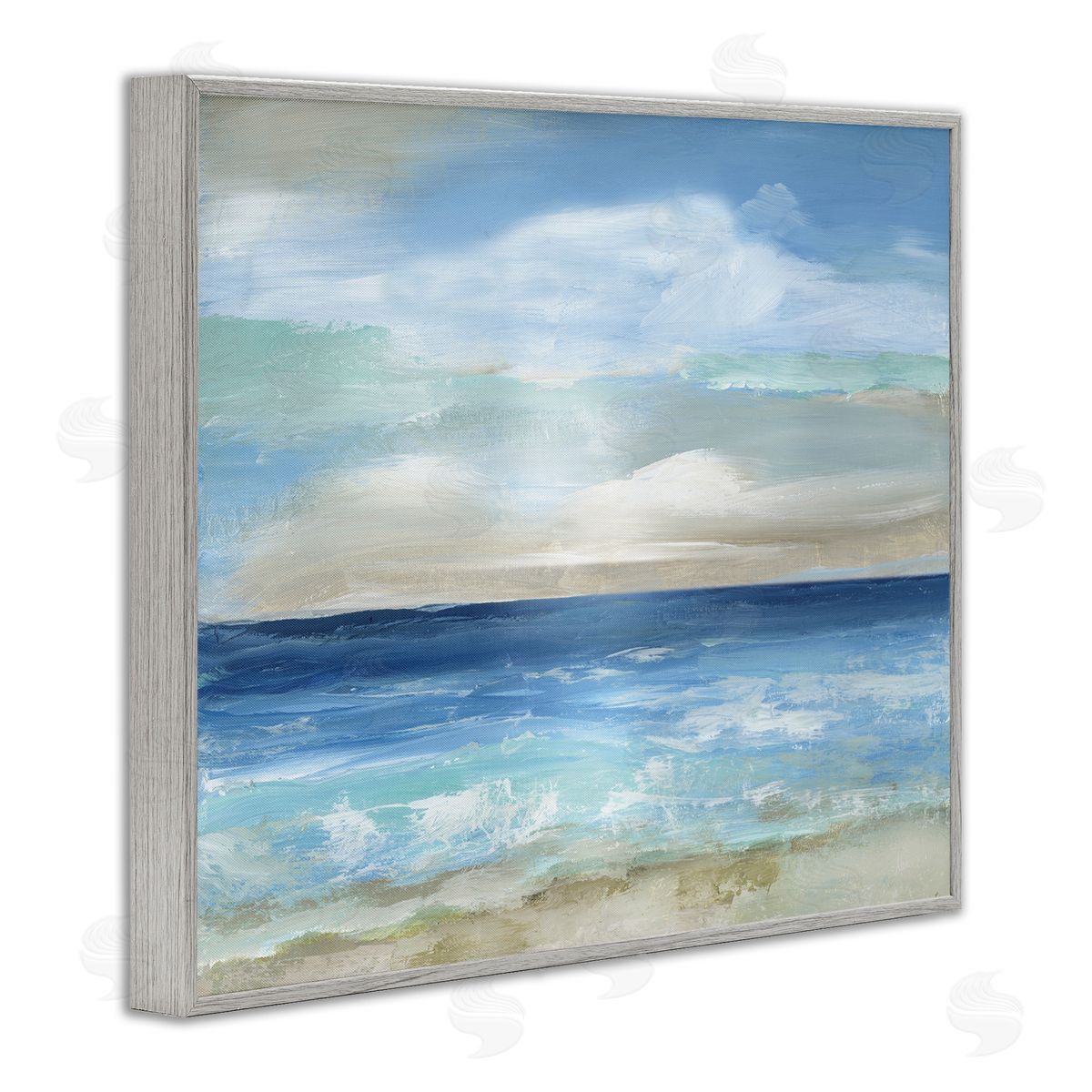 Crashing Ocean Ripples Scenery Grey Frame Print Wall Art, Home Decor by Nan
