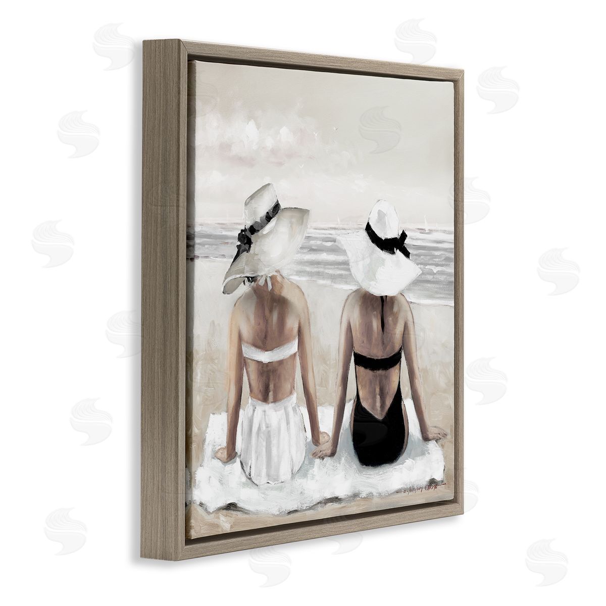 E. Anthony Orme Beach Friends Ocean Shore Brown Floating Frame Canvas Wall Art Print