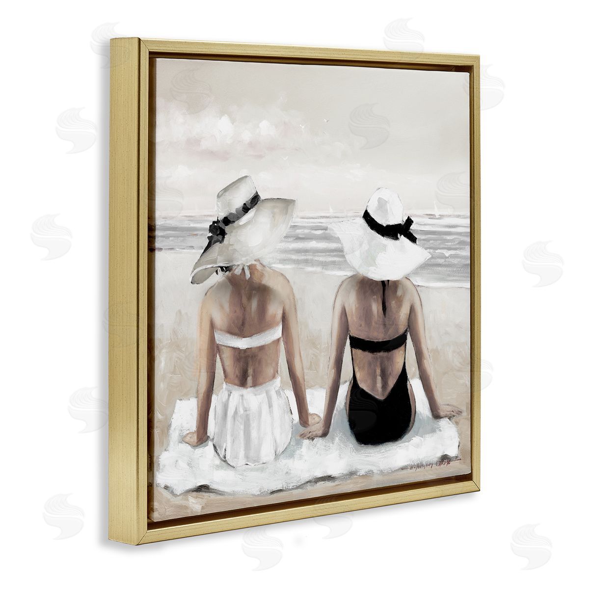 E. Anthony Orme Beach Friends Ocean Shore Gold Floating Frame Canvas Wall Art Print