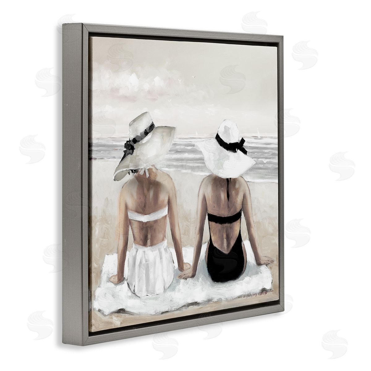 E. Anthony Orme Beach Friends Ocean Shore Gray Floating Frame Canvas Wall Art Print