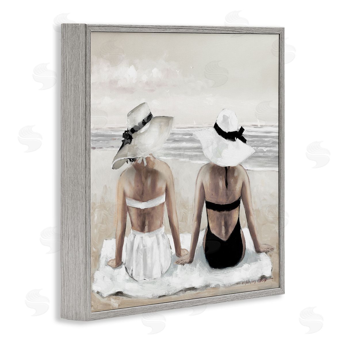 E. Anthony Orme Beach Friends Ocean Shore Gray Framed Glicee Wall Art Print