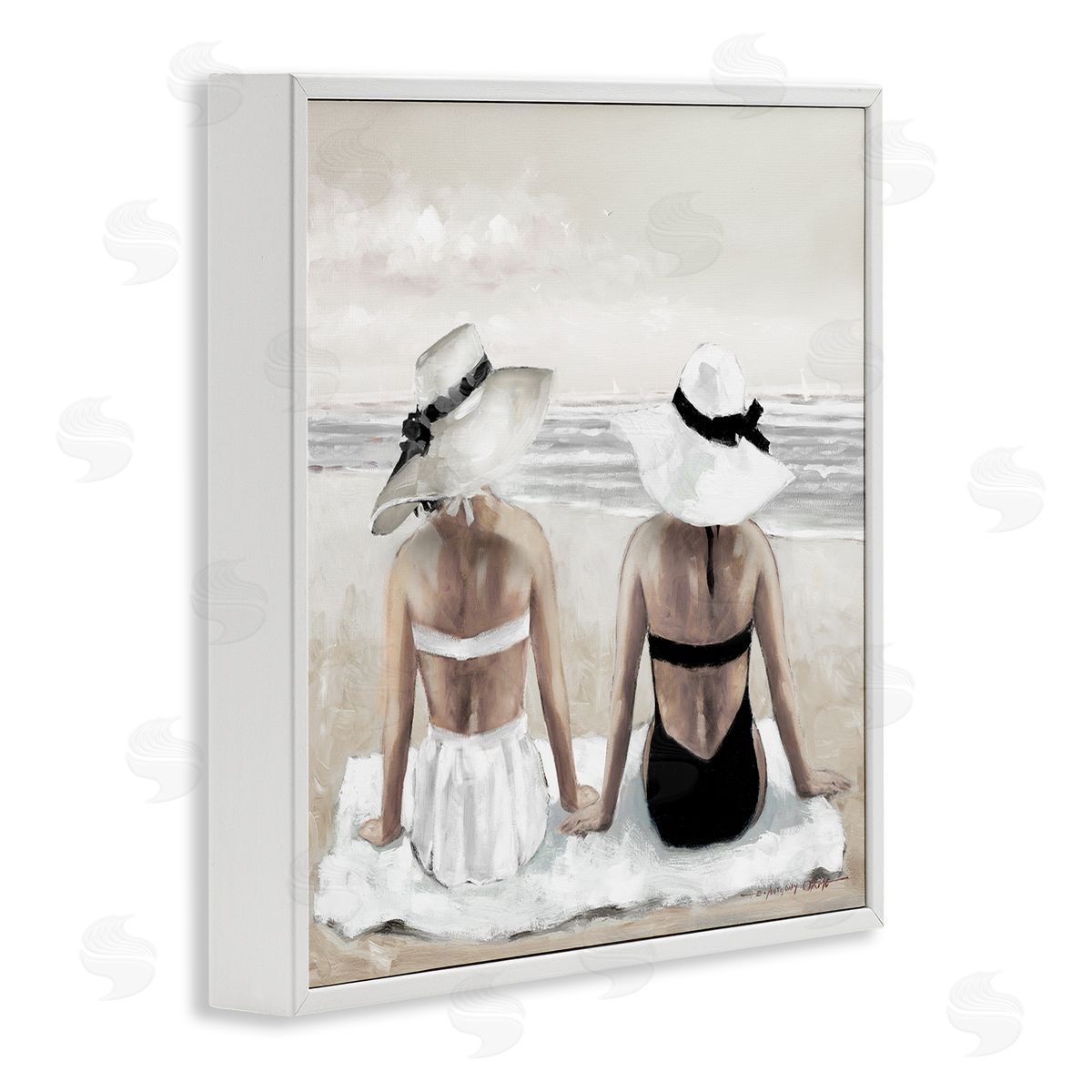 E. Anthony Orme Beach Friends Ocean Shore White Framed Glicee Wall Art Print