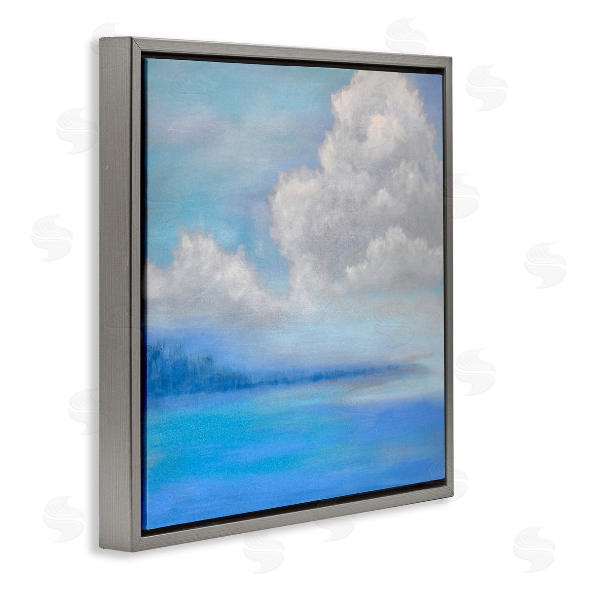 Catherine Andersen Vivid Blue Ocean Clouds  Gray Floating Frame Canvas Wall Art Print