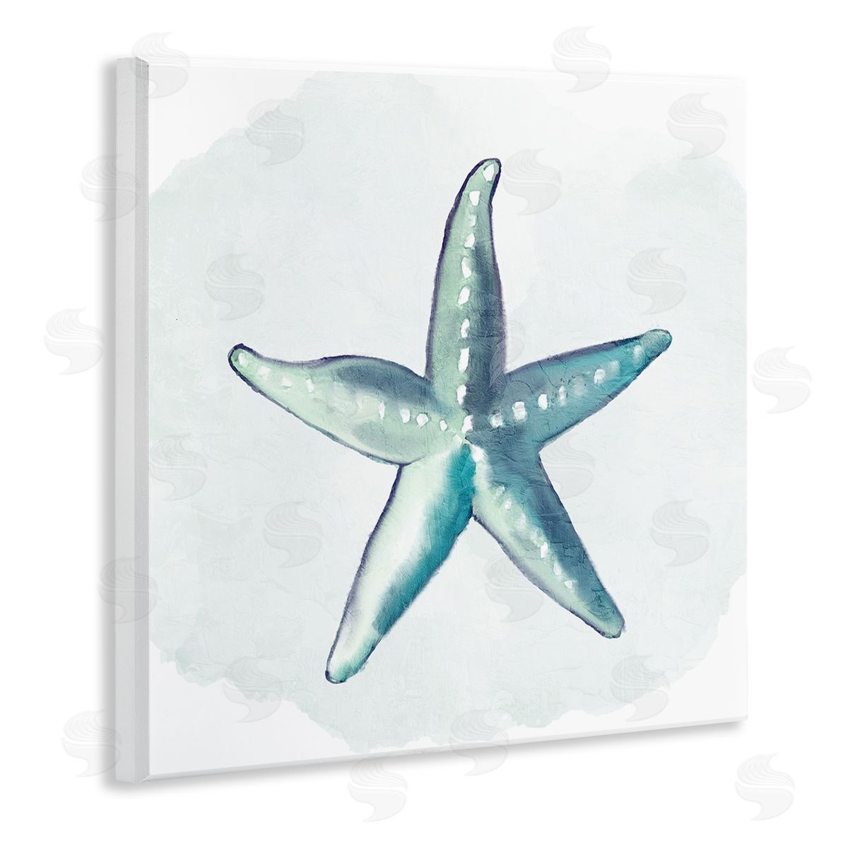 Kim Allen Muted Blue Aquatic Starfish  Wooden Wall Plaque Art Print