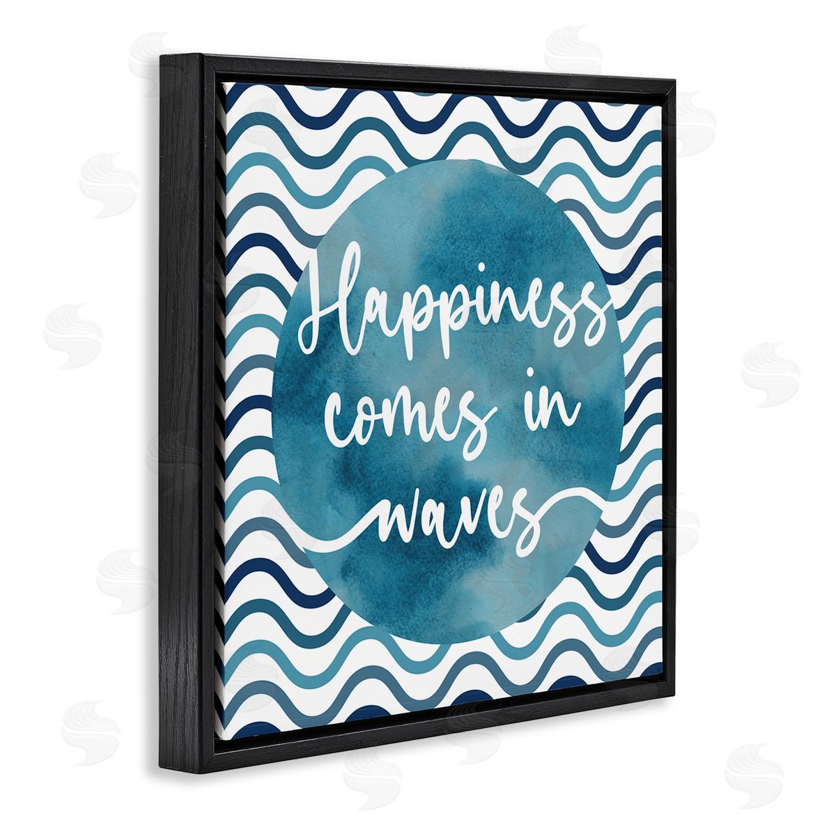 Linda Birtel Happiness Comes In Waves Pattern Black Floating Frame Canvas Wall Art Print